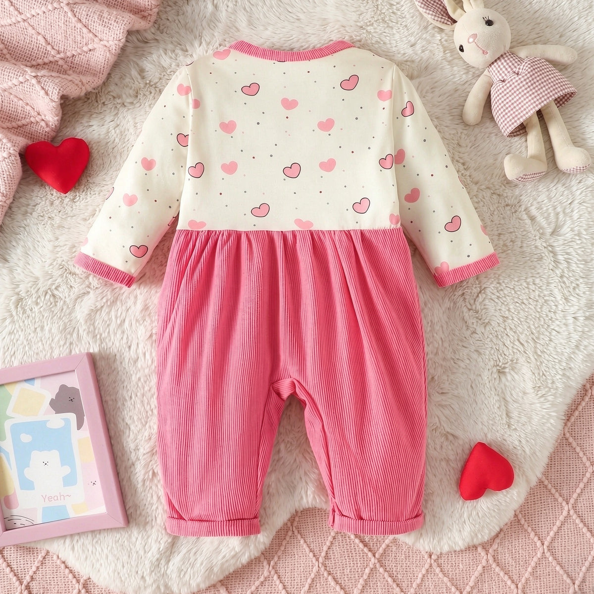 Cartoon 3D Heart-Shaped Totoro Corduroy Long Sleeve Baby Jumpsuit