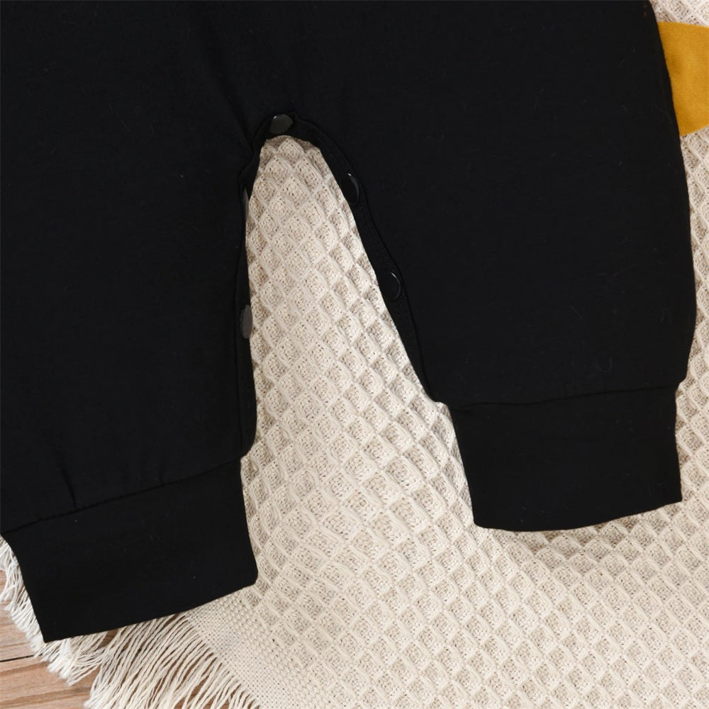 2PCS Little Monster Print Striped Long Sleeve Baby Jumpsuit