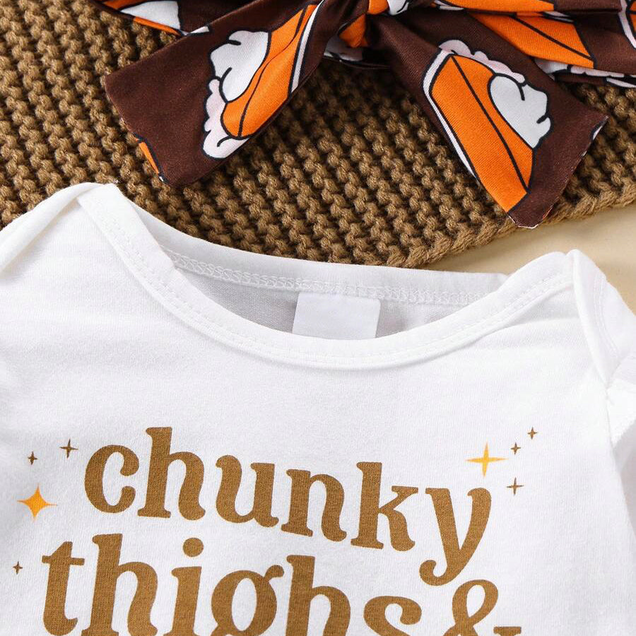 3PCS Chunky Thighs Pumpkin Pies Letter Printed Long Sleeve Baby Set