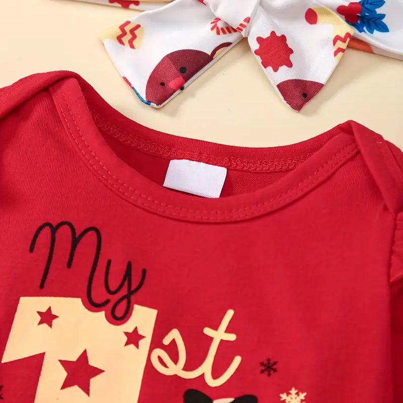 4PCS My 1st Christmas Letter Gingerbread Printed Long Sleeve Baby Set