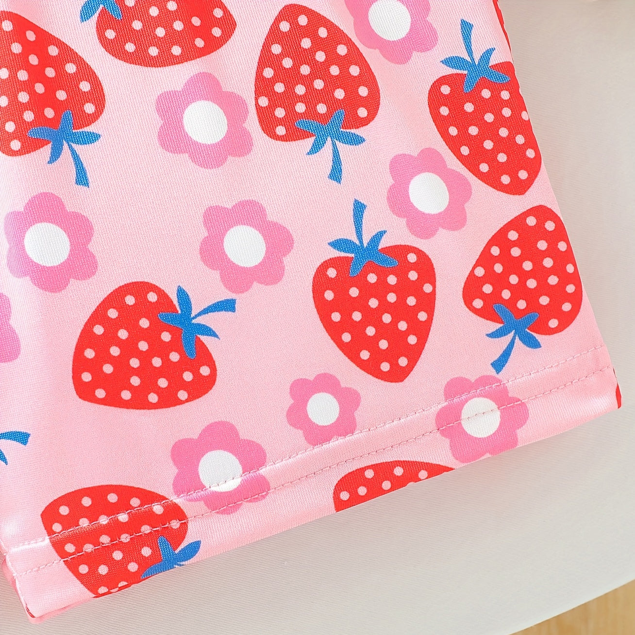 Lovely Strawberry Printed Flounce Sleeve Baby Romper