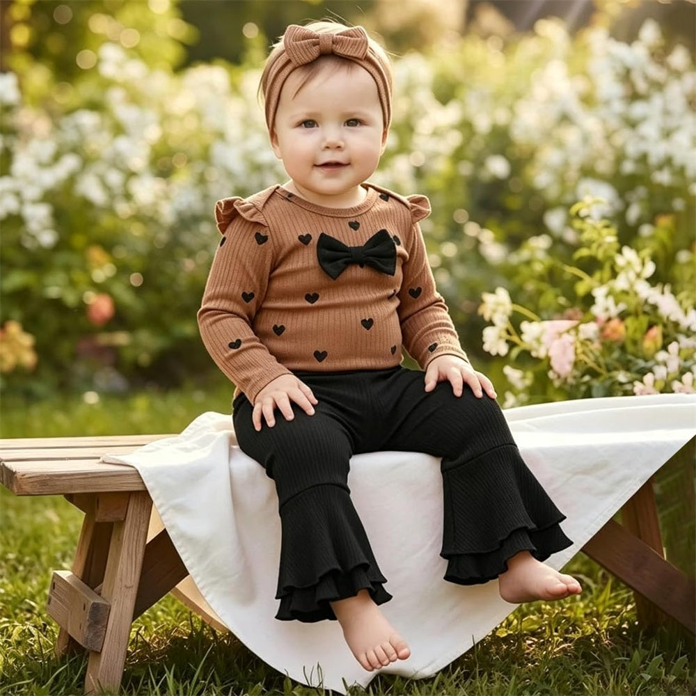 3PCS Grace Heart Printed Long Sleeve Baby Set