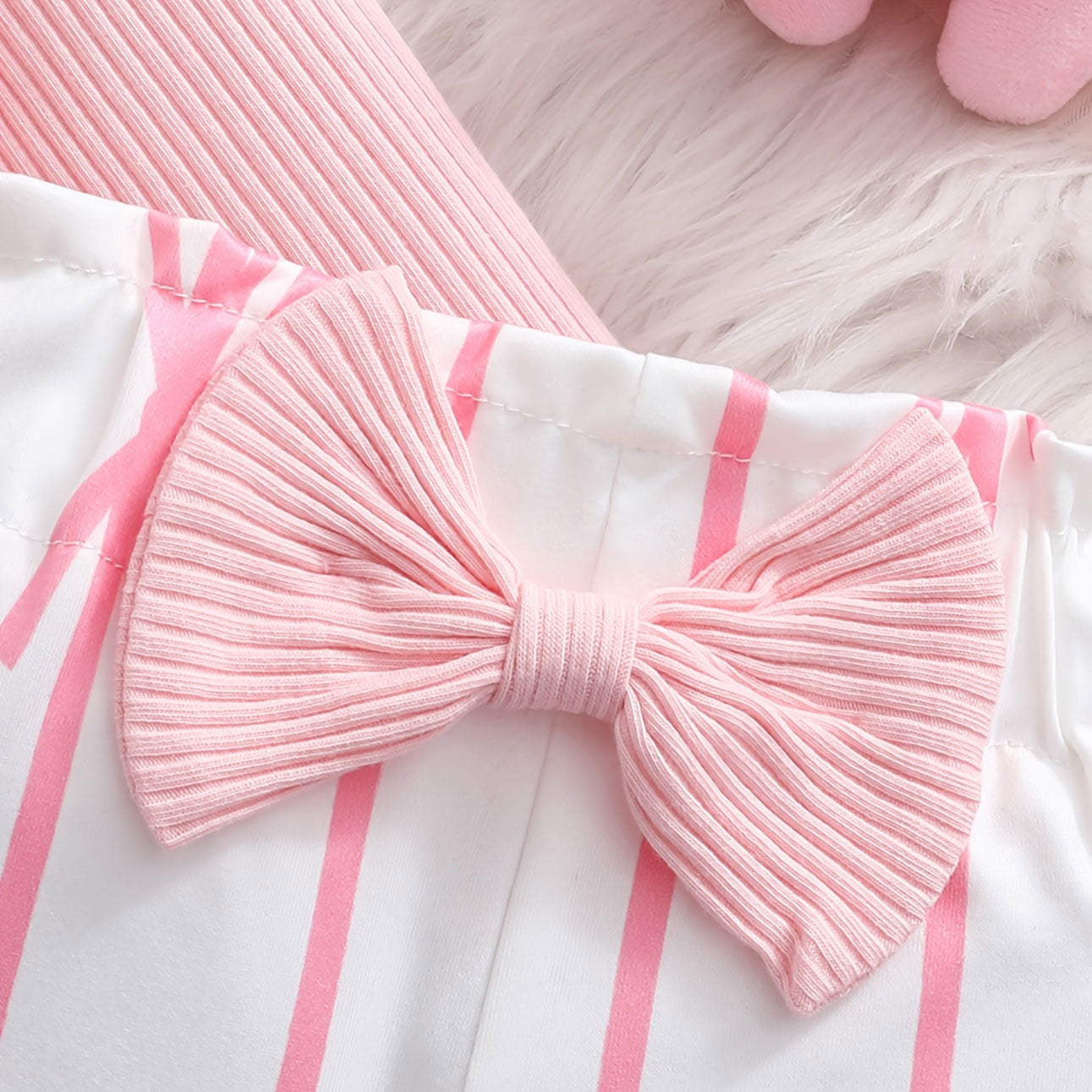 3PCS Bubbly Bow Stripe Print Long Sleeve Baby Set
