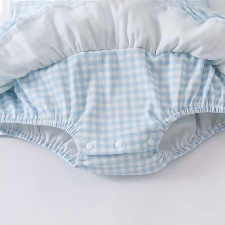 Stylish Plaid Print Ruffled Design Sleeveless Baby Romper