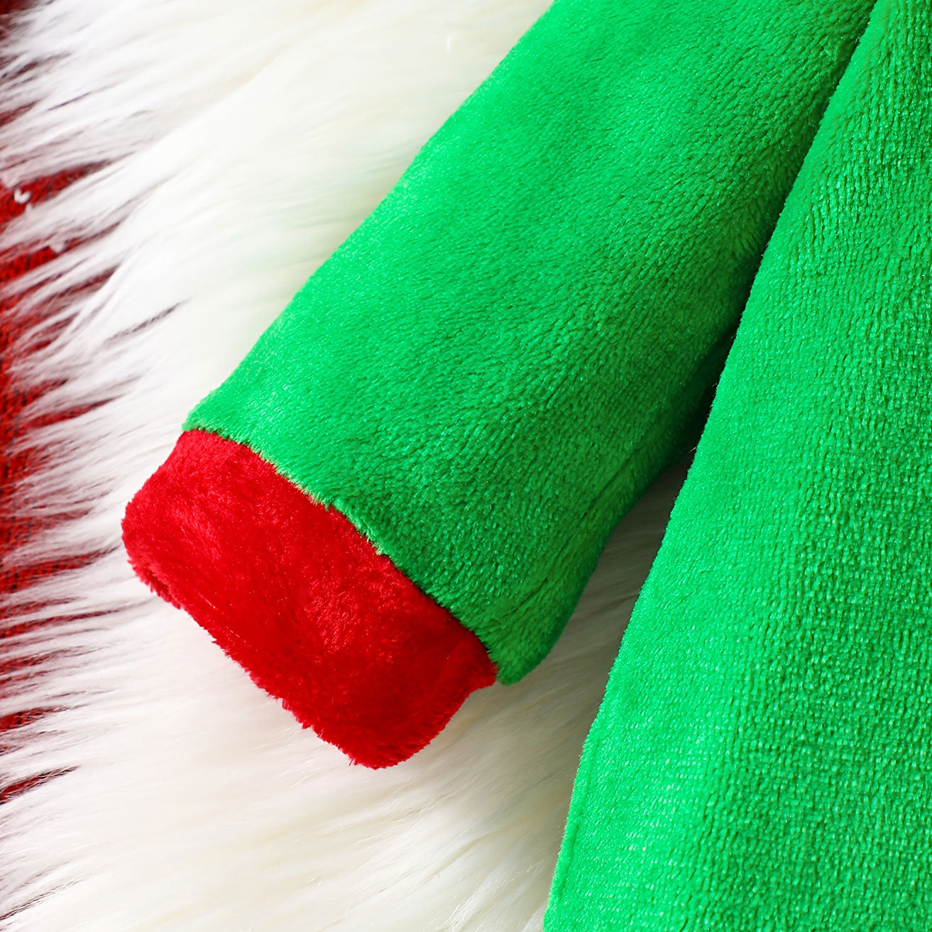 Christmas Elf Printed Zipper Long Sleeve Hoodie Fuzzy Baby Jumpsuit