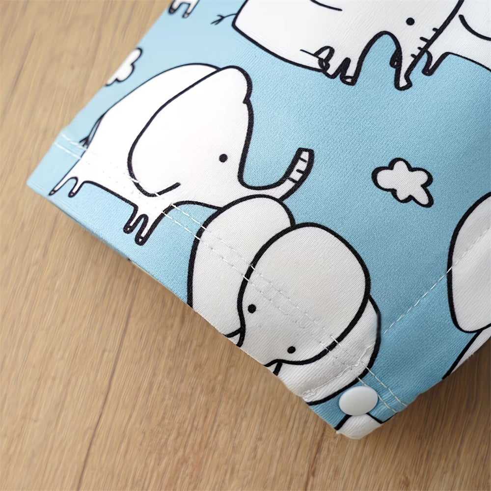 Summer Elephant Printed Striped Short Sleeve Baby Jumpsuit