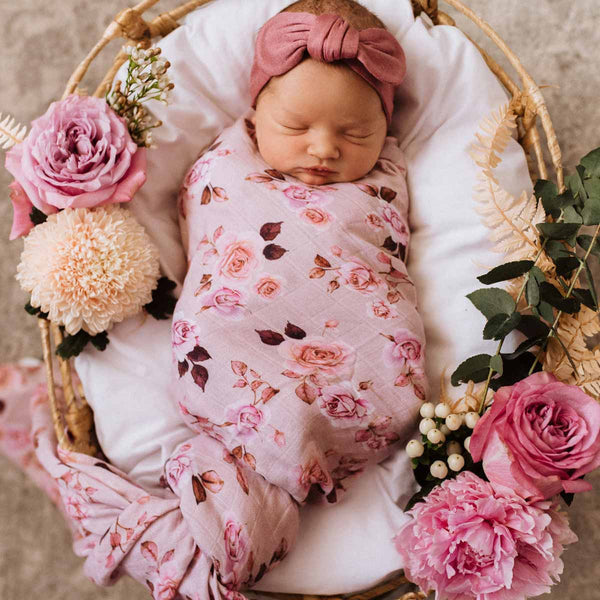 Newborn Full Floral Print Sleeping Bag Headband Set