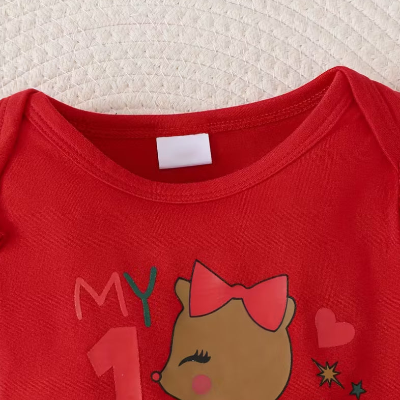 4PCS My 1st Christmas Letter Elk Santa Claus Printed Baby Set