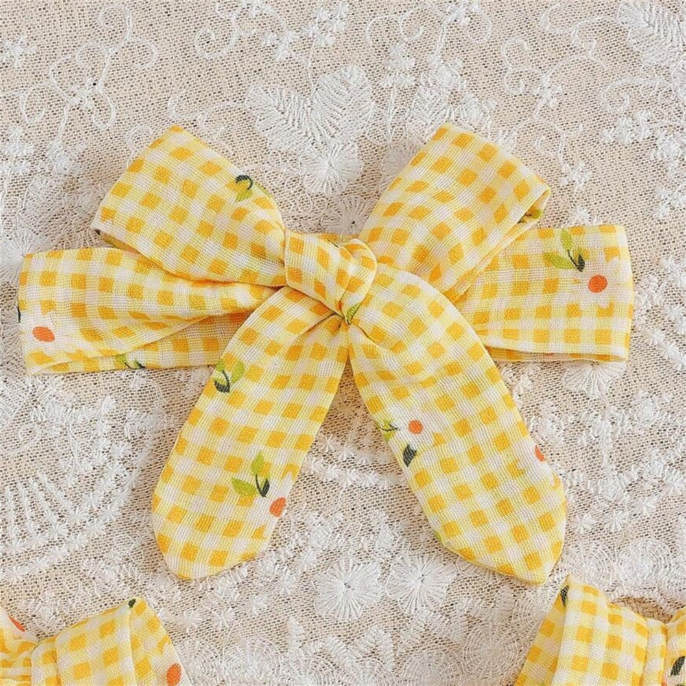 2PCS Cute Floral Printed Plaid Flounce Sleeve  Baby Romper