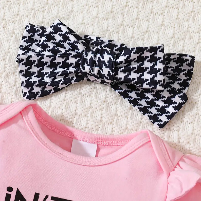 3PCS Ain't No Mama Letter Plaid Printed Long Sleeve Baby Set