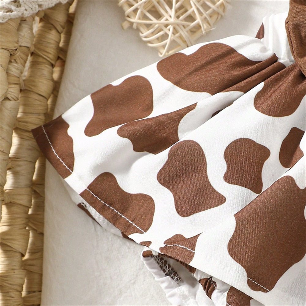 2PCS Cute Cow Printed Sleeveless Baby Romper