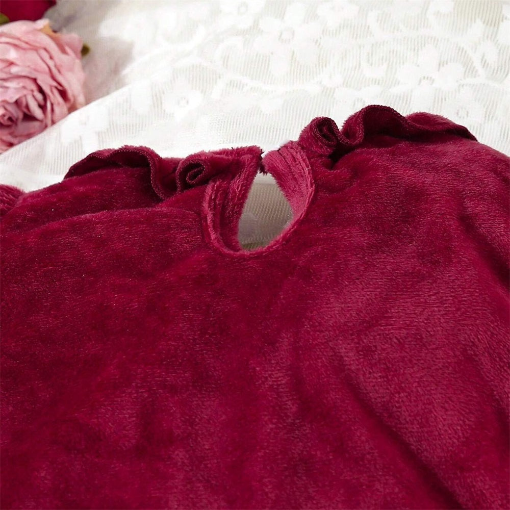 Adorable Solid Color Velvet Long Sleeve Baby Jumpsuit