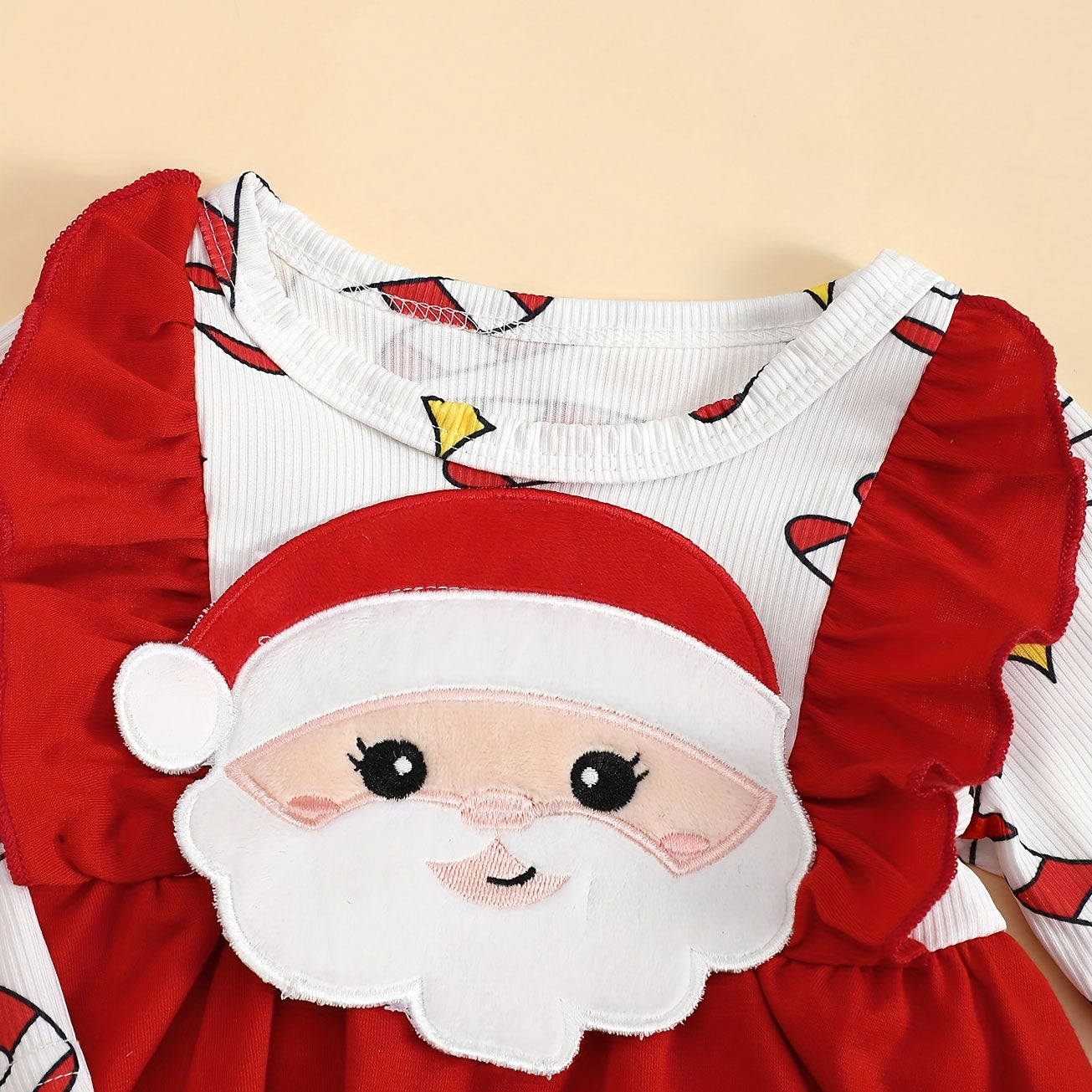 2PCS Christmas Santa Claus Embroidery Candy Cane Printed Baby Romper