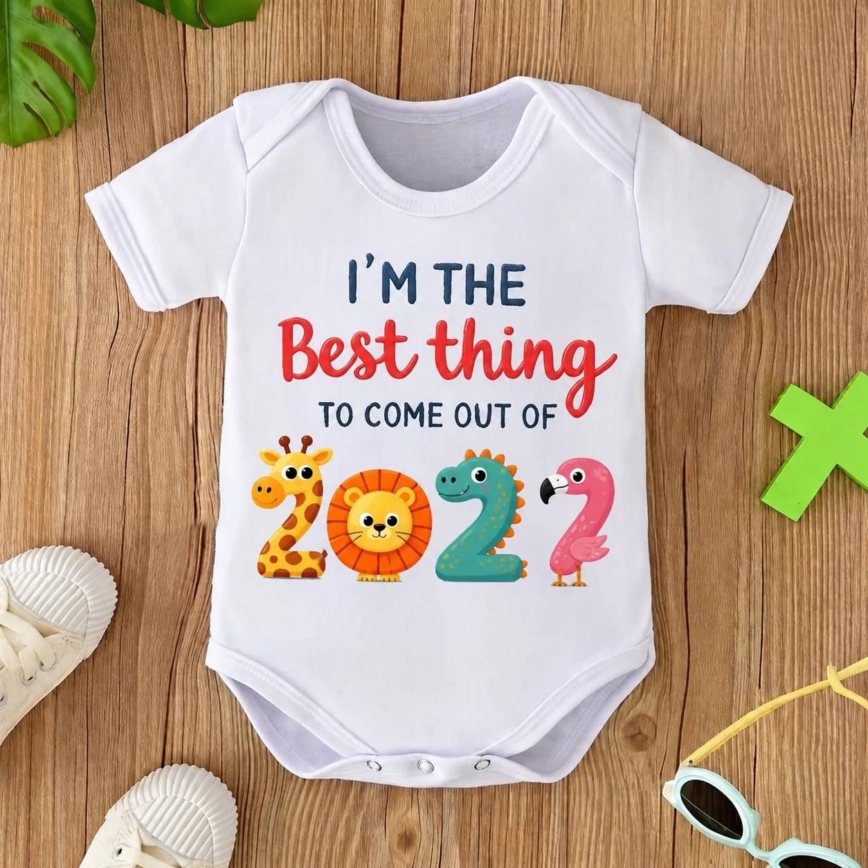 Lovely Best Thing 2027 Letter Animal Print Short Sleeve Baby Romper
