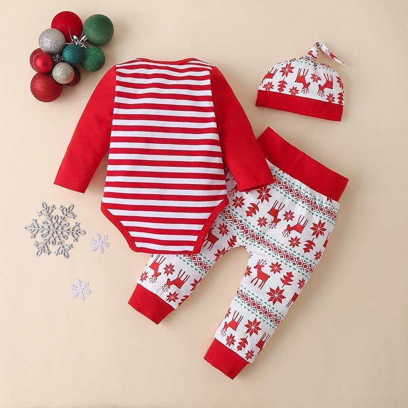 3PCS Cute Christmas Elk Letter Printed Baby Set
