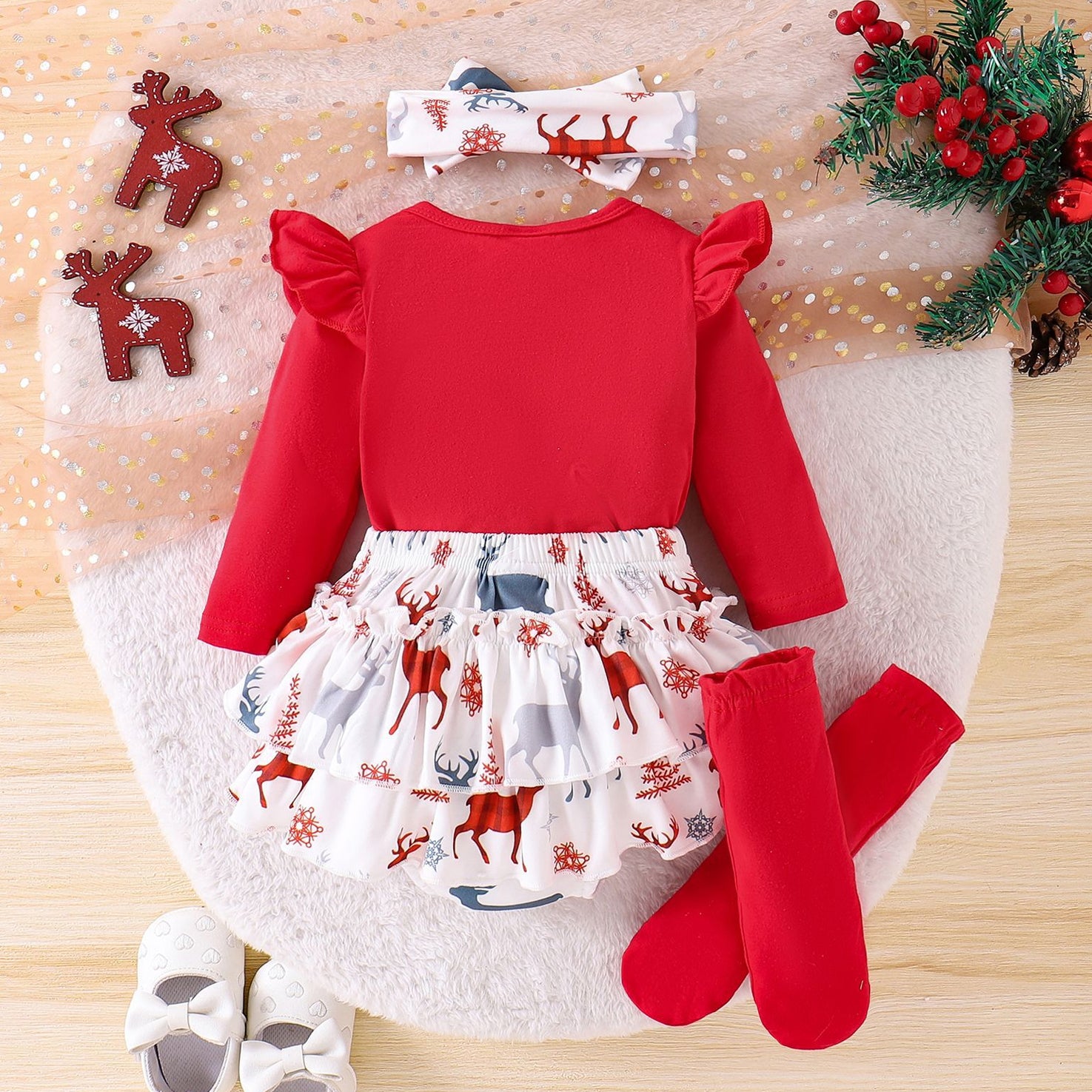 3PCS My First Christmas Letter Deer Printed Baby Set