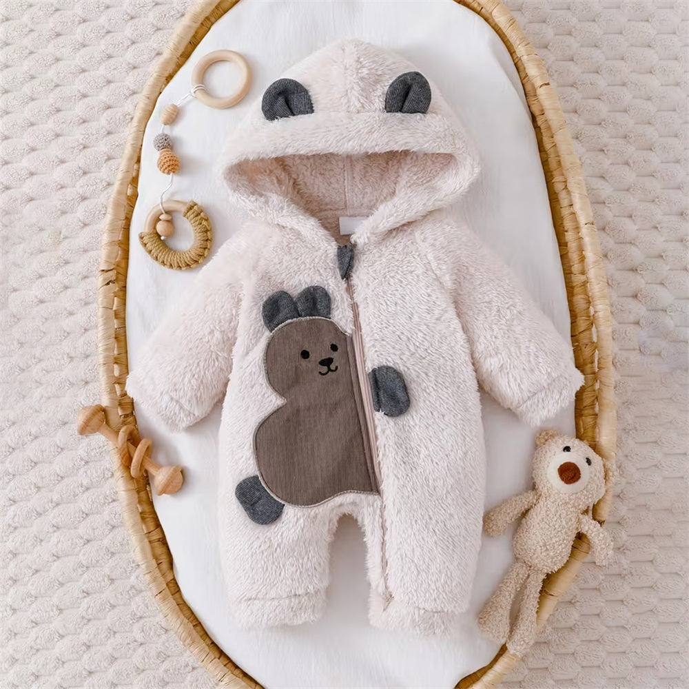 Fuzzy Puppy Printed Zipper Long Sleeve Baby Hoodie Jumpsuit