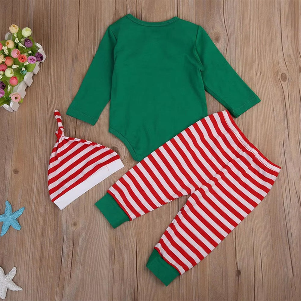 3PCS Christmas Stripe Printed Long Sleeve Baby Boy Set