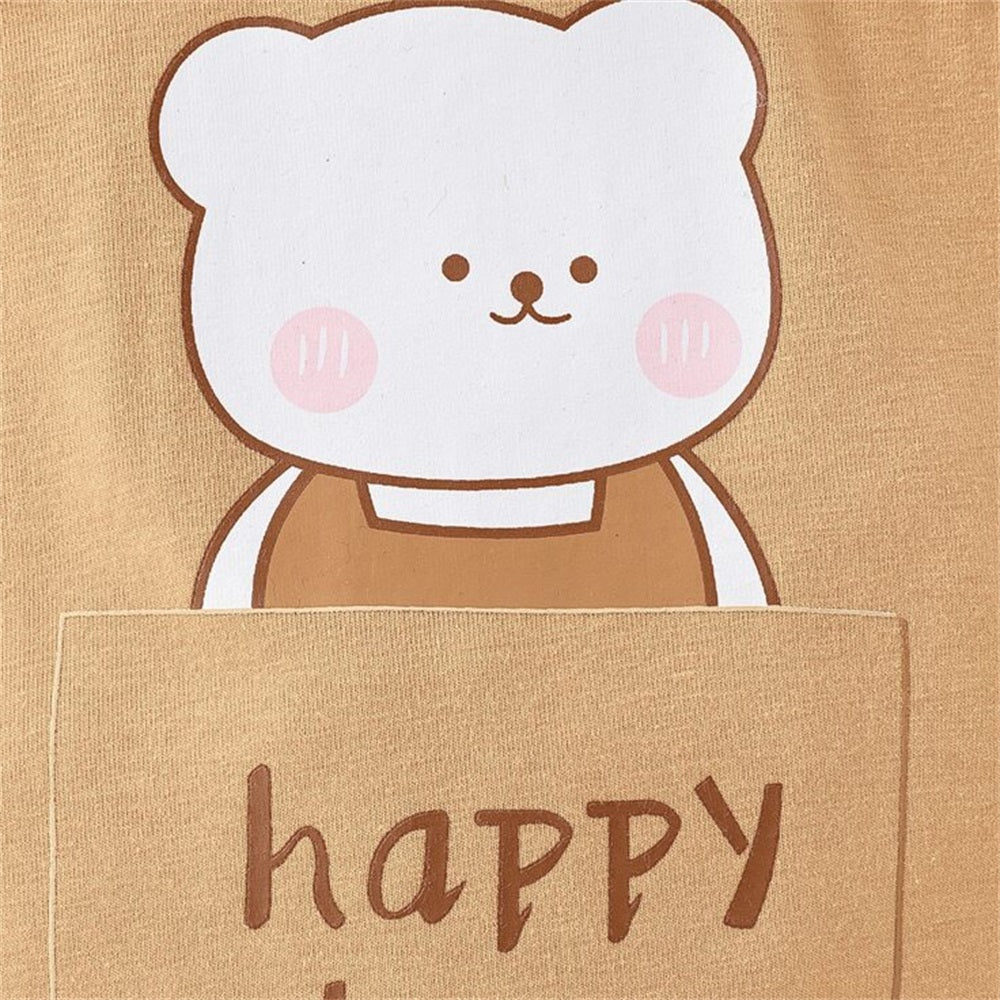 2PCS Casual Cute Bear Printed Short Sleeve Baby Jumpsuit