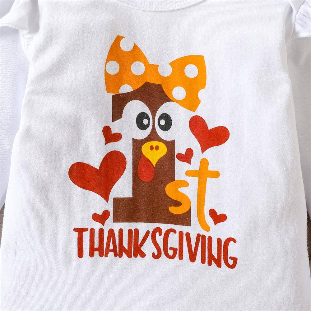 3PCS 1st Thanksgiving Letter Turkey Print Long Sleeve Baby Set
