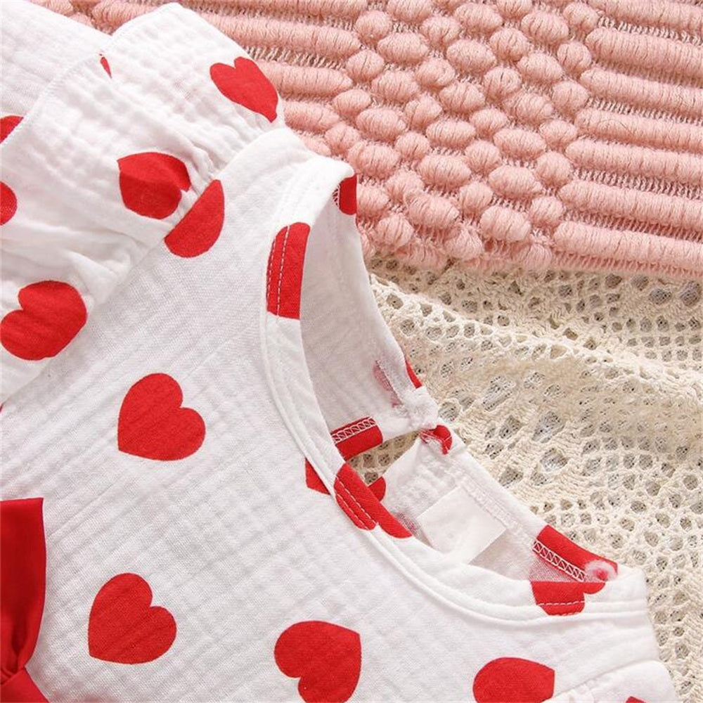 2PCS Winsome Heart Print Long Sleeve Baby Jumpsuit