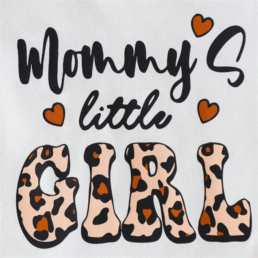 3PCS Mama's Little Girl Letter Printed Leopard Short Sleeve Baby Set