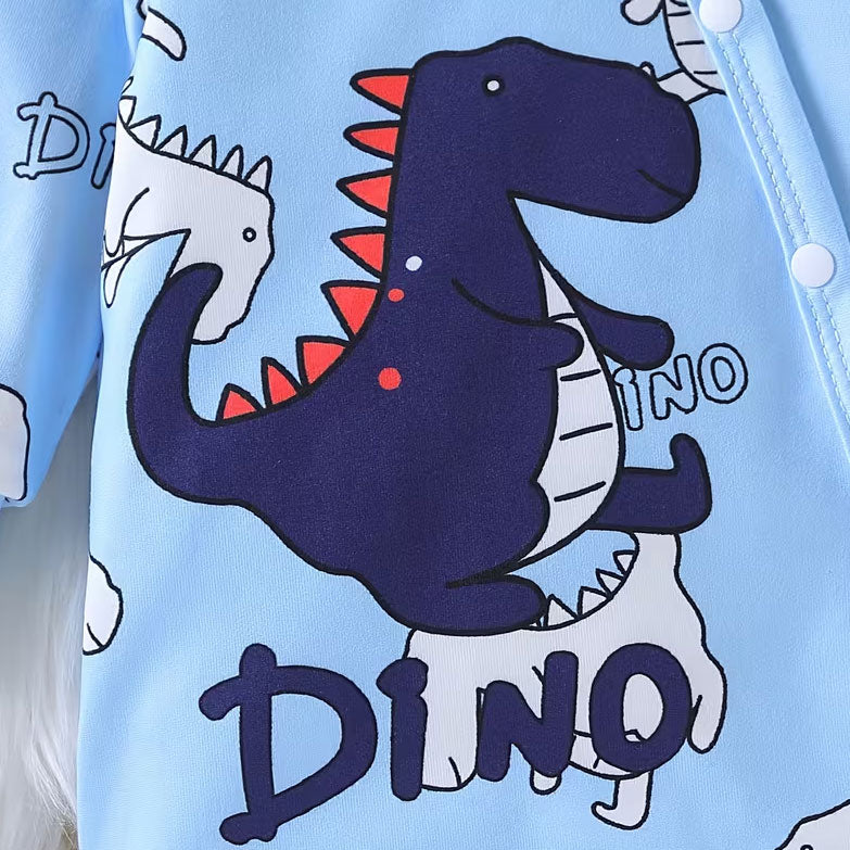 2PCS Stylish Dinosaur Printed Long Sleeve Baby Boy Jumpsuit
