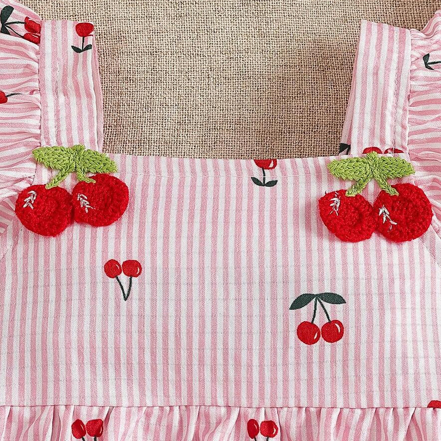 2PCS Sweet Cherry Print Flutter Sleeve Baby Romper