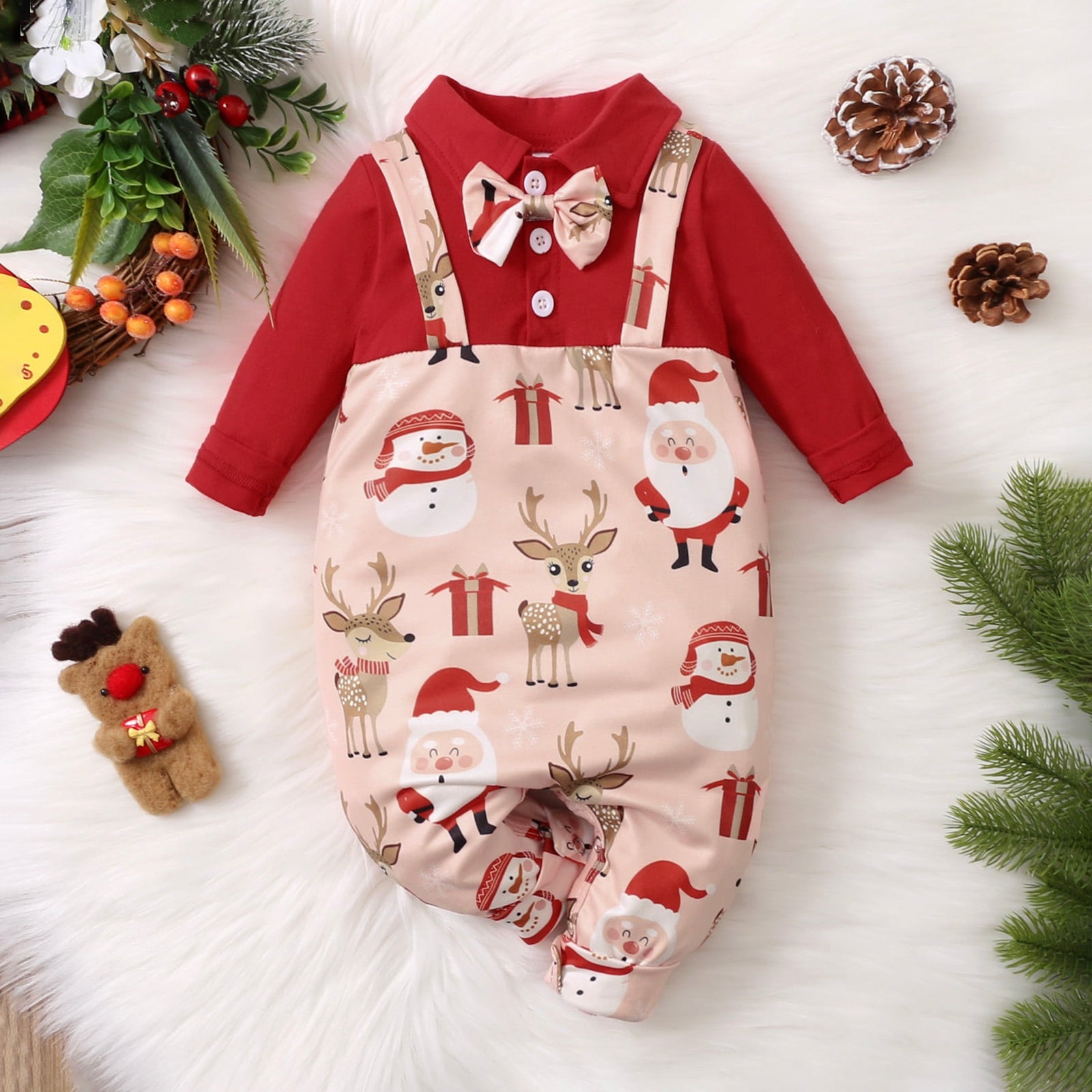 Stylish Santa Claus Printed Long Sleeve Baby Jumpsuit