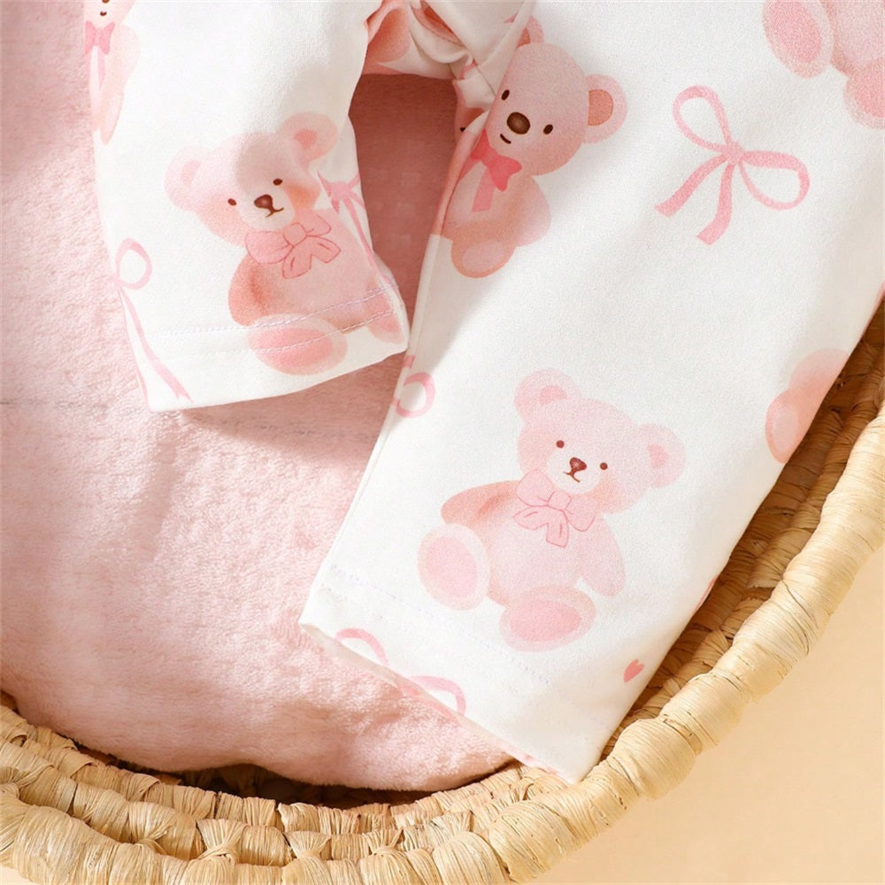 3PCS Lovely Bear Printed Ruffles Long Sleeve Baby Set