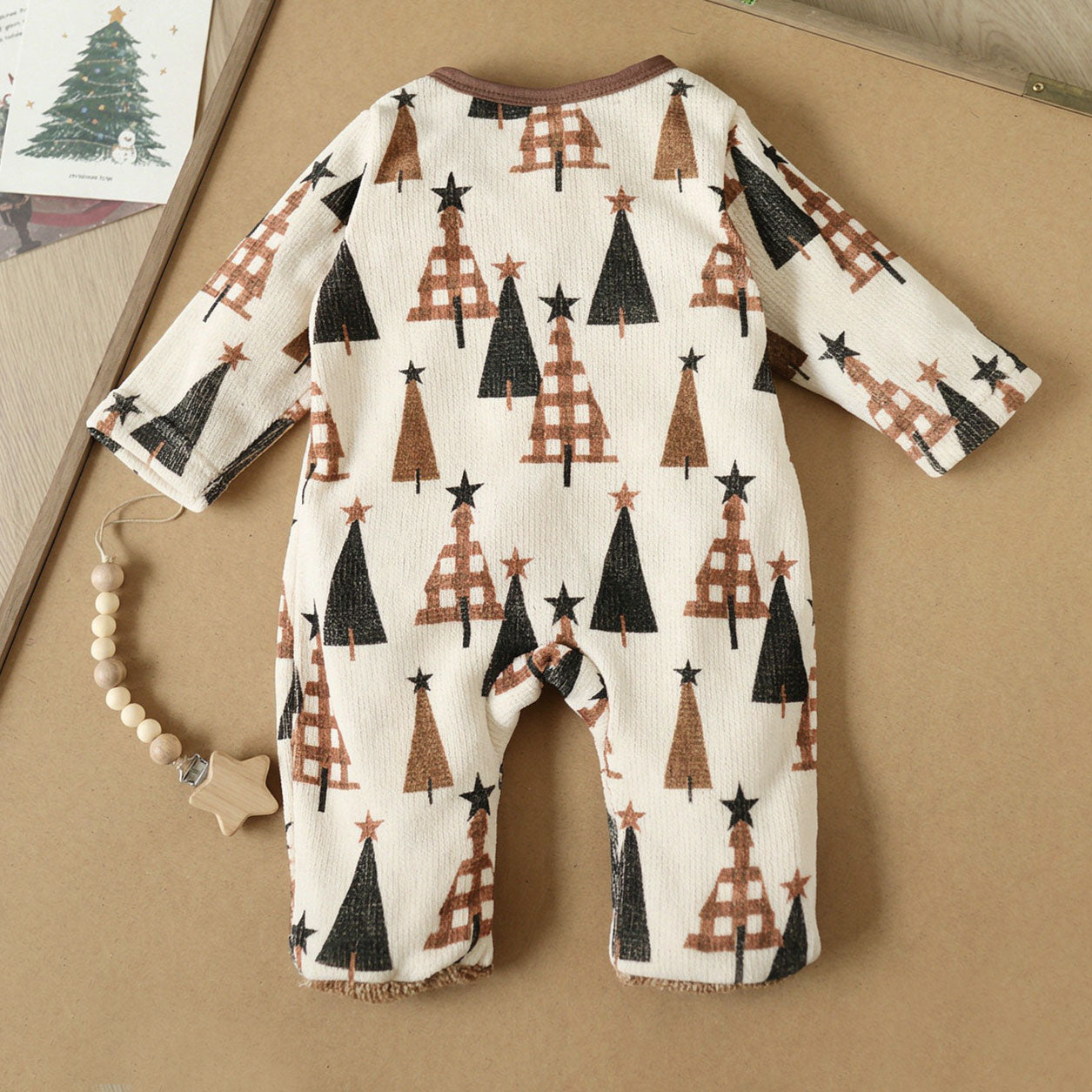 Cute Christmas Tree Print Long Sleeve Zipper Baby Jumpsuit