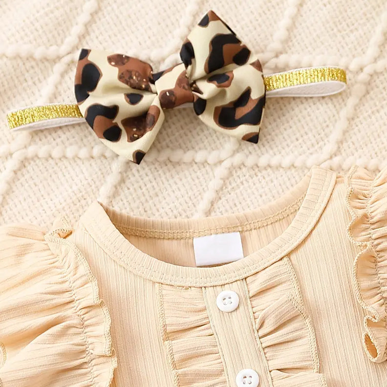 3PCS Stylish Leopard Printed Long Sleeve Baby Set