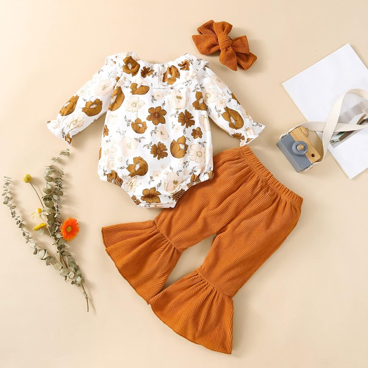 3PCS Charming Floral Printed Baby Girl Set