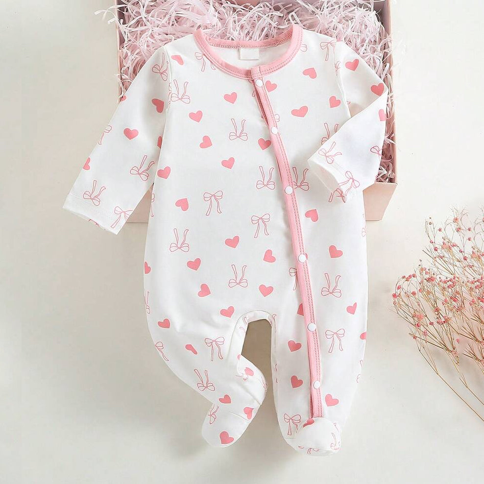 Cheerful Heart Print Long Sleeve Baby Girl Jumpsuit