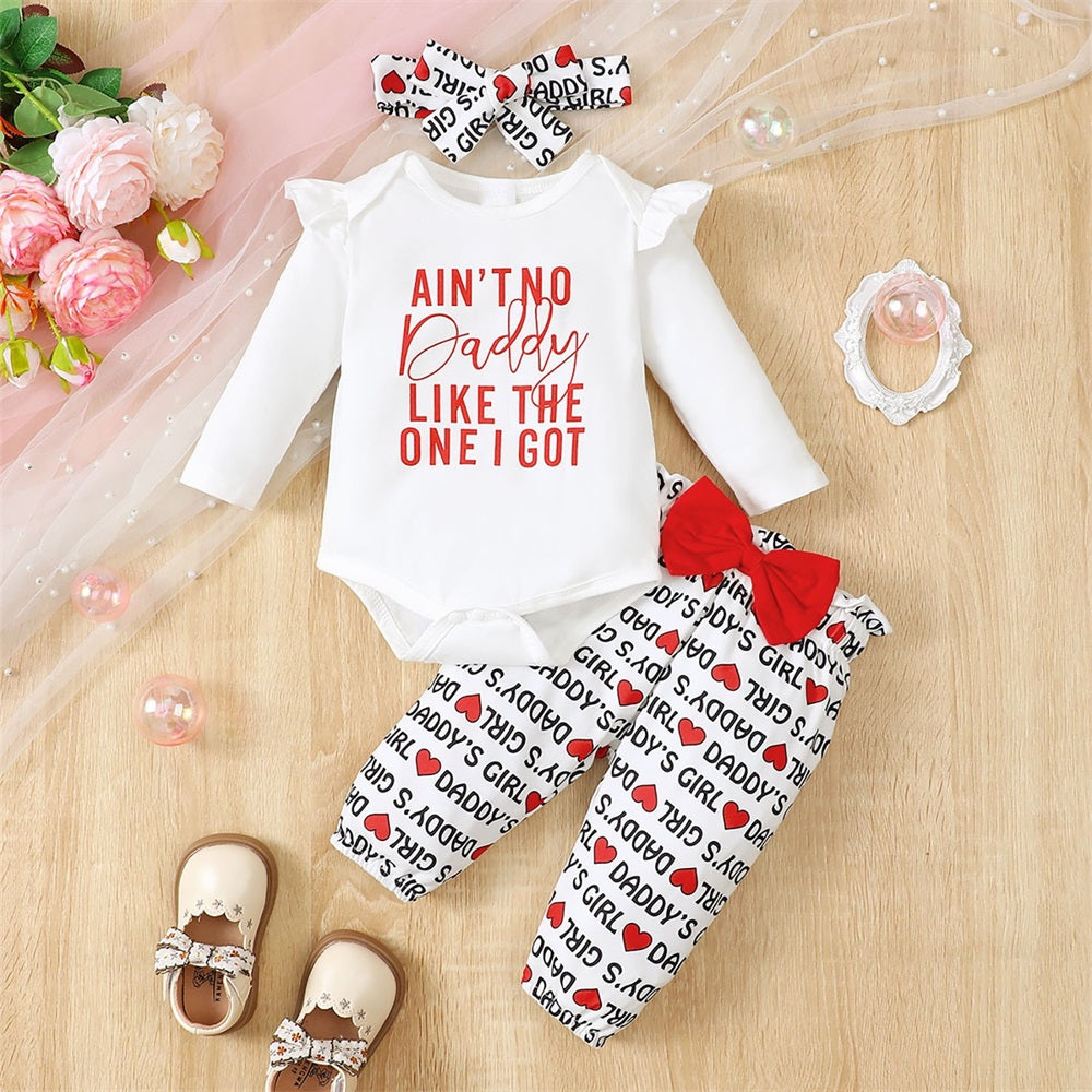 3PCS Ain't No Daddy Like The One I Got Letter Print Long Sleeve Baby Set