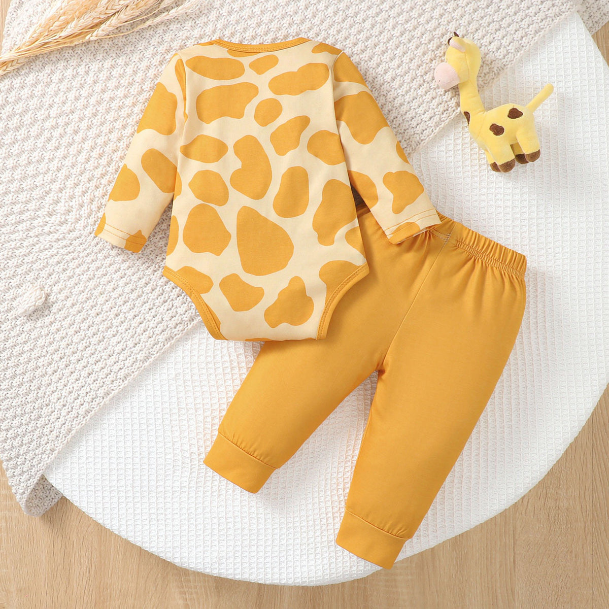 2PCS Lovely Giraffe and Leopard Print Long Sleeve Baby Set