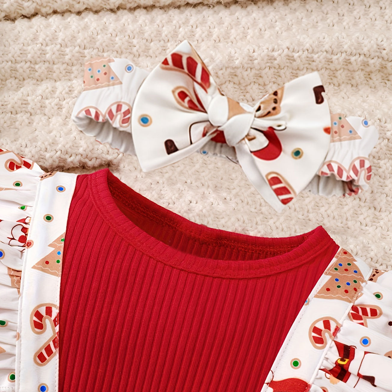 2PCS Cute Santa Claus Christmas Elements Printed Baby Jumpsuit