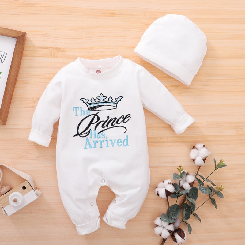 2PCS The Prince Has Arrived Letters Printed Baby Jumpsuit