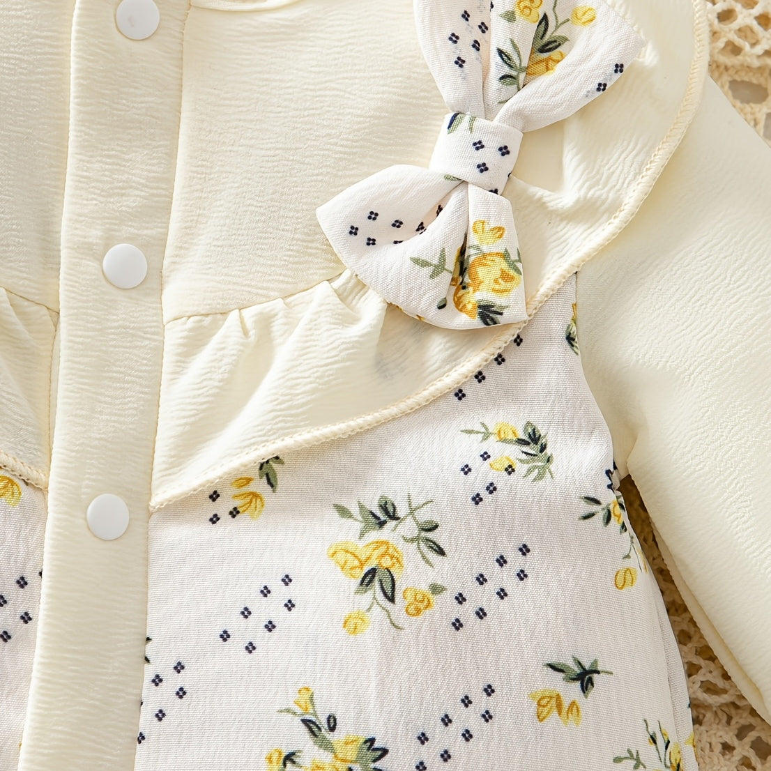 2PCS Cozy Floral and Polka Dots Print Long Sleeve Baby Jumpsuit