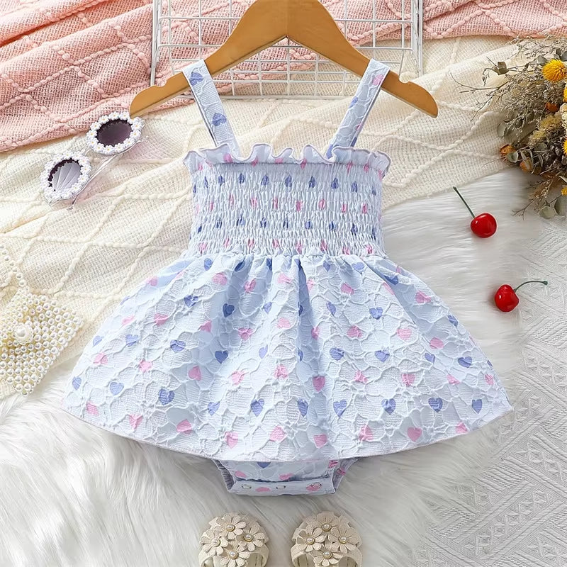 Grace Heart Printed Sleeveless Baby Girl Romper