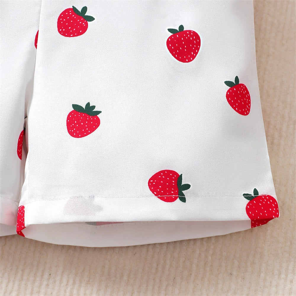 3PCS Adorable Strawberry Printed Short Sleeve Baby Overalls Set