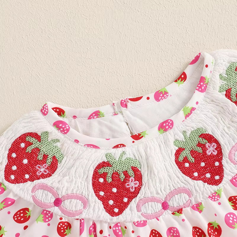 Cute Strawberry Print Embroidery Baby Romper