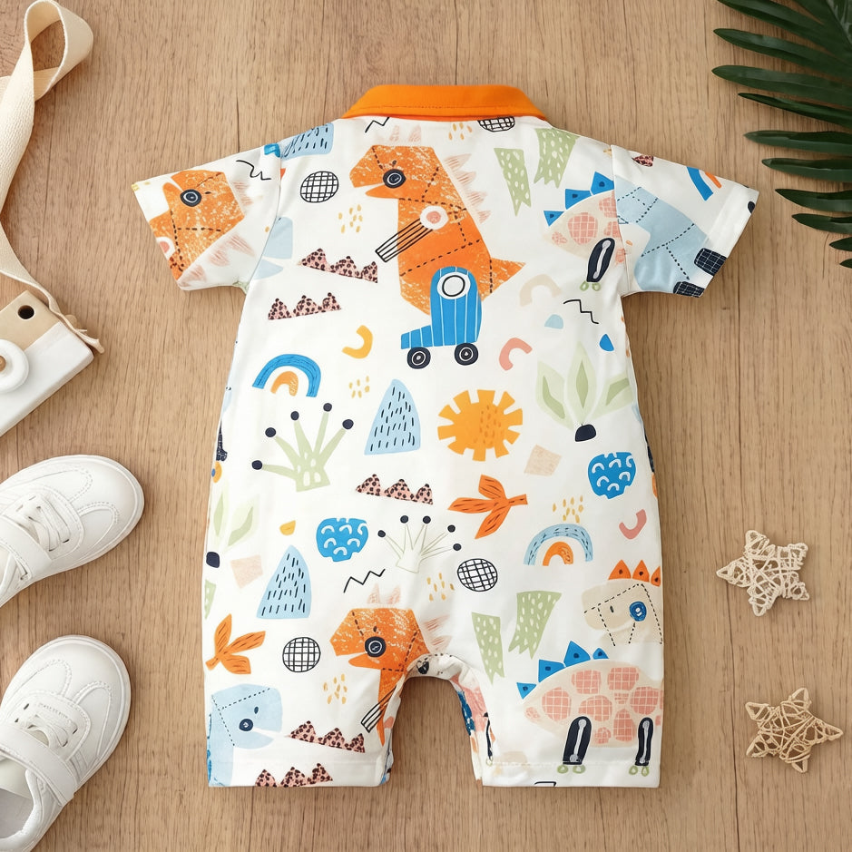 Lovely Dinosaur Print Short Sleeve Baby Jumpsuit