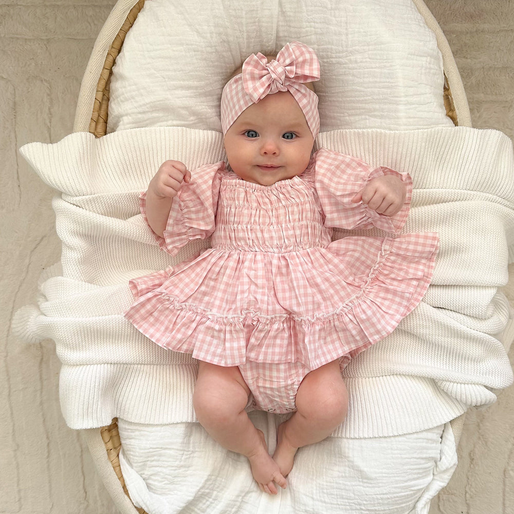 Sweet Pink Gingham Short Sleeve Baby Romper