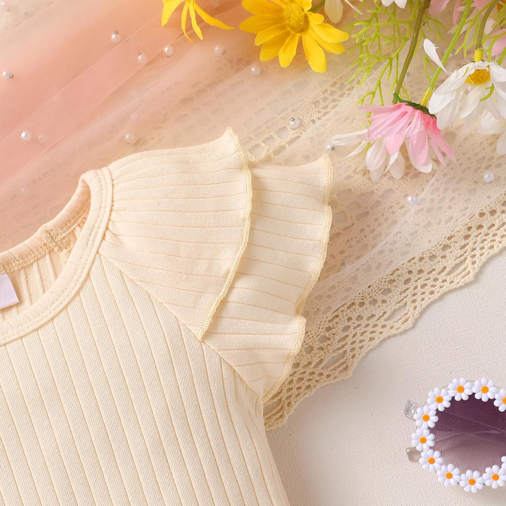 3PCS Classy Floral Print Flounce Sleeve Baby Set