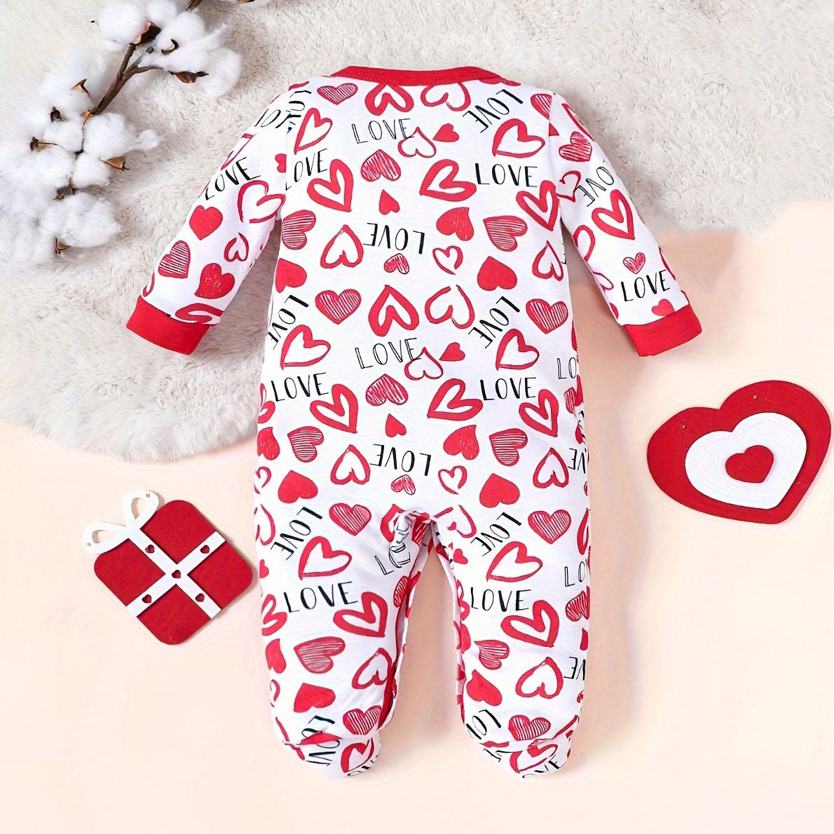 Adorable Love Letter Heart Printed Long Sleeve Baby Jumpsuit