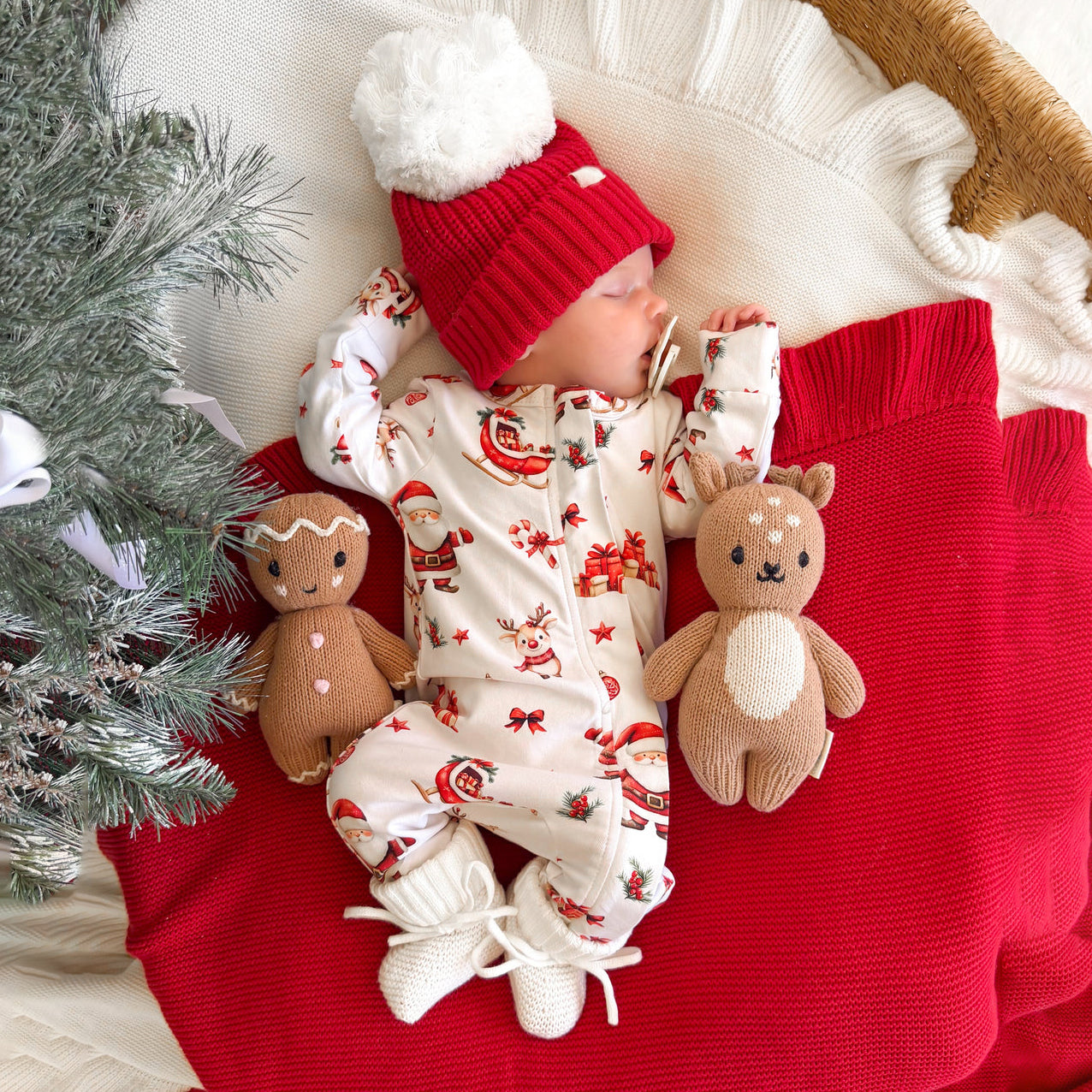 2PCS Christmas Santa Claus Elk Printed Zipper Baby Jumpsuit