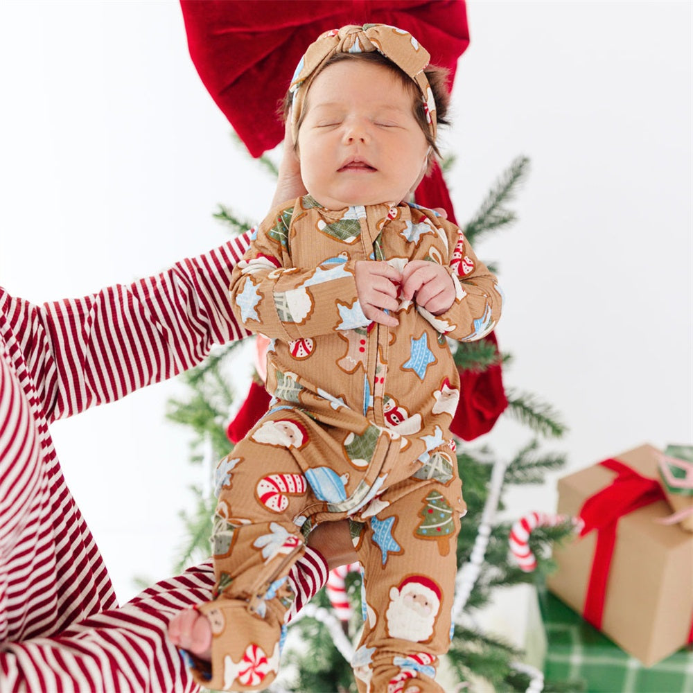 2PCS Sugar Cookies Print Ribbed Zip Baby Jumpsuit