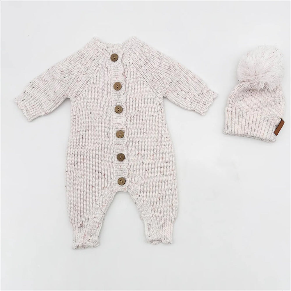 2PCS Lovely Solid Color Speckled Knit Long Sleeve Baby Jumpsuit