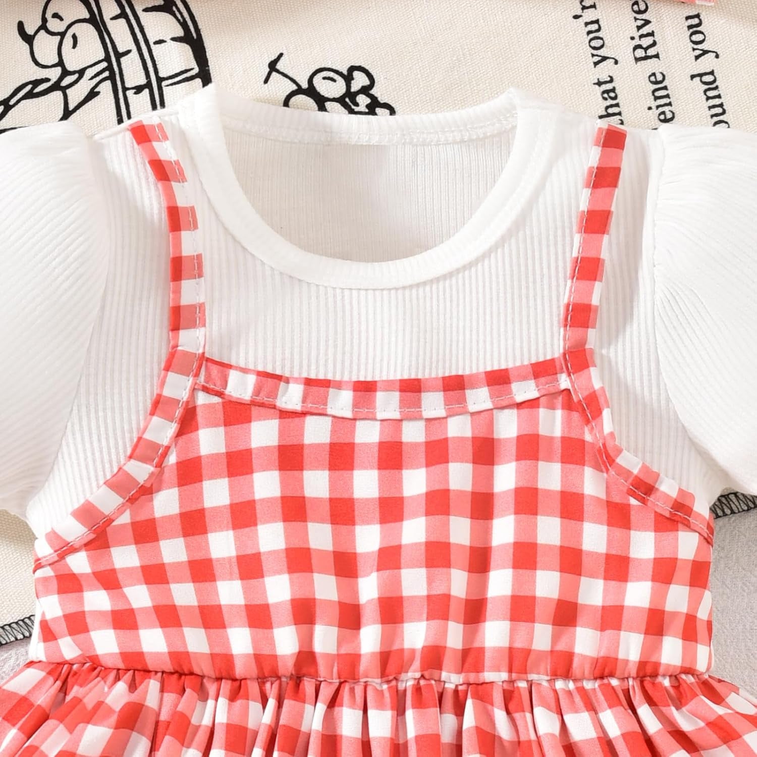 2PCS Cheerful Faux Layered Plaid Print Short Sleeve Baby Romper